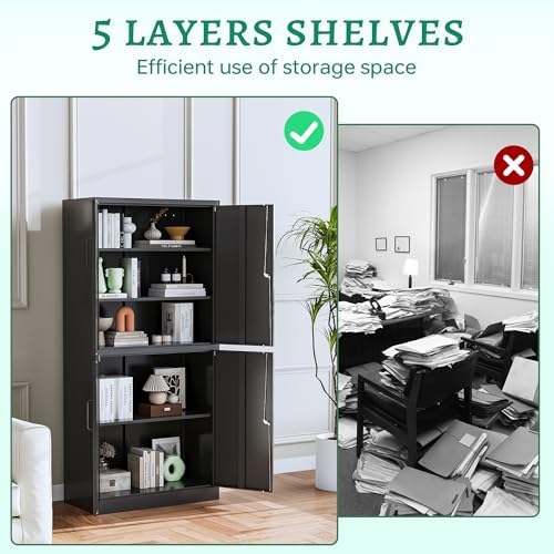 Letaya Metal Storage Cabinet with Lock Door, Adjustable Shelf Steel Cabinets for Office, Home,Pantry,Kitchen,Garage Utility Cabinet (4 Door-Black)