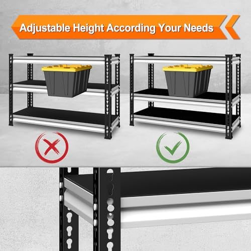 3-Tier Garage Shelving Heavy Duty,40''W x 18''D x 36''H Metal Shelving Unit,1320 lbs Weight Capacity Adjustable Storage Shelves for Retiple Tanks, Aquariums, Pantry,White