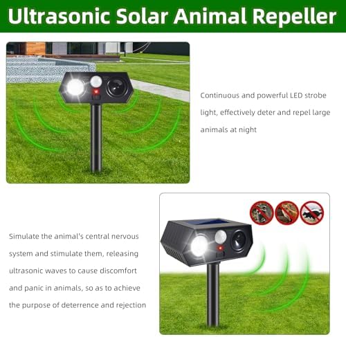 2026 Sonic Fortress Pro Deer Repellent Devices Solar Ultrasonic Animal Repellent Outdoor with Motion Sensor & Flashing Light Cat Squirrel Deterrent to Keep Racoon Rabbit Out of Yard & Garden 4 Pack