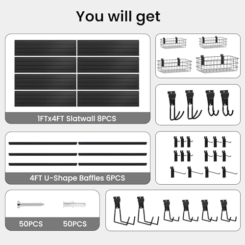 SMARTSTANDARD Black Slatwall Panel Set, 4x8 FT PVC Panel with Accessory Kit