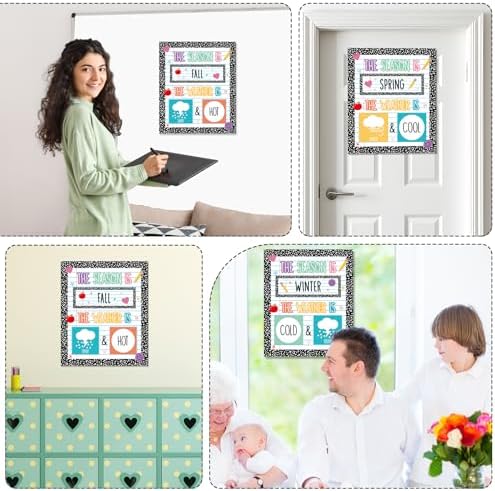 Composition Notebook Season and Weather Calendar Bulletin Board Season Calendar Posters with Weather Cards Hook and Loop Dots for Classroom Wall Decor Preschool Kindergarten Student Teacher Supplies