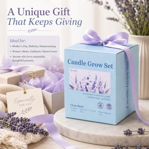 Cedar Scented Candle Planter, Lavender Seeds with Coco Coir, The Growing Candle 100% Soy Wax, Aromatherapy Candle, Ceramic Pot Home Decor Gift, Unique Gardening Gifts for Women Mom Plant Lover
