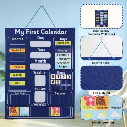Learning Calendar Weather Time Wall Center Classroom Pocket Chart For Kids