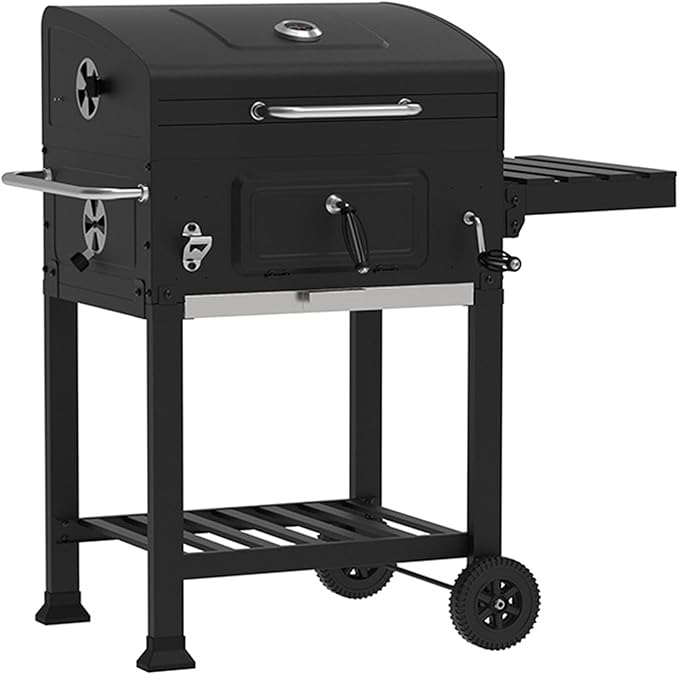 Charcoal BBQ Grills, Outdoor Barbecue Grill with Adjustable Charcoal Tray & Foldable Side Table for Outdoor Patio, Garden and Backyard Grilling