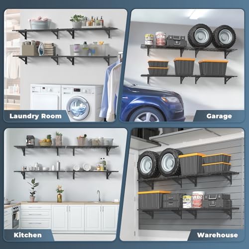 Jusgym 4 Pack Wall Mounted Garage Shelving, 1x4ft, 1400lbs Integrated Grid