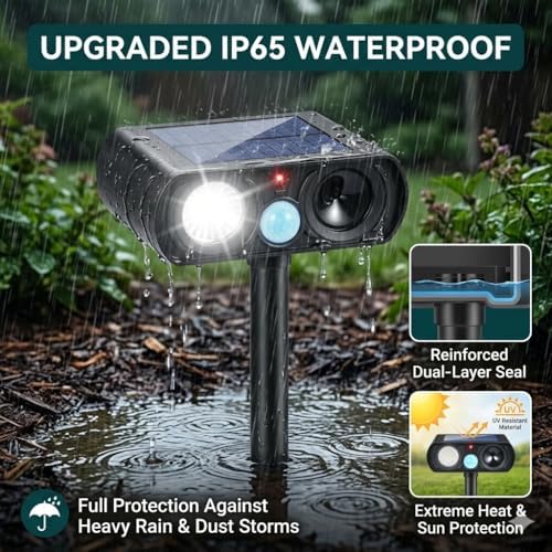 2026 Upgraded Sonic Fortress Pro Deer Repellent Devices,Feral Cat Deterrent Outdoor Solar Ultrasonic Animal Repellent with Motion Sensor&Flash Light, Raccoon Fortress Pro for Garden&Yard 2Pack
