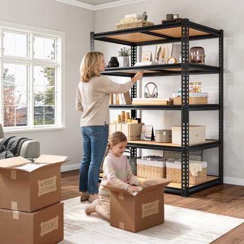 ROOMFAVE Garage Shelving Heavy Duty, 5 Tier,72" H x 35.56" W x 16" D Black