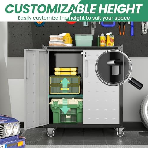 8-Piece Heavy Duty Steel Garage Cabinet System | All-in-One Modular Garage Cabinet Set for Ultimate Workshop Organization | Easy Assembly Garage Storage Cabinets & Tool Bench (Black)