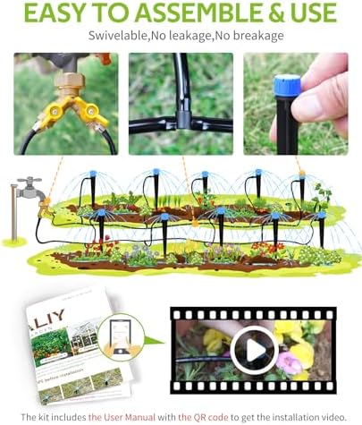 HIRALIY 100ft Drip Irrigation Kit Plant Watering System 8x5mm Blank Distribution Tubing DIY Automatic Irrigation Equipment Set for Garden Greenhouse Flower Bed Patio Lawn