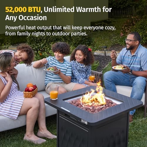 EAST OAK 32'' Propane Fire Pit Table, 50,000 BTU Steel Gas FirePit for Outdoor, Outside Patio Deck and Garden, CSA Certified Fire Table with Magnetic Lid, Cover-Storage Basket and Lava Rock, Black