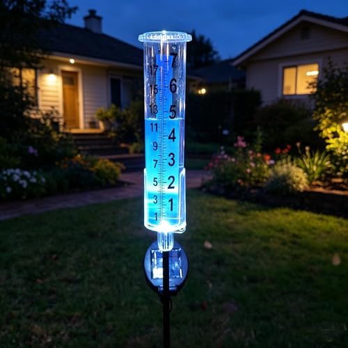JOYBEE Solar Antifreeze Rain Gauge for Outdoors Yard Garden(Blue)