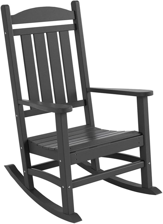 Costaelm Oversized Outdoor Rocking Chair, High Back Porch Rocker Chair, HDPE All Weather Resistant Outdoor Seating Furniture Wide Rocker Chair for Patio, Lawn, Garden, Gray