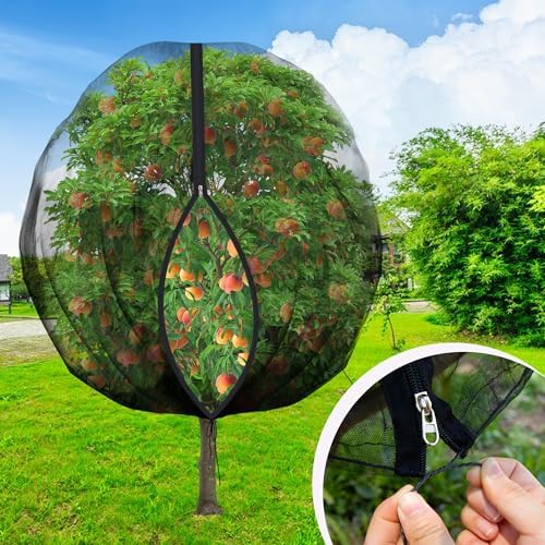 10.8 x 9.8 Ft Black Large Fruit Tree Netting with Zipper and Drawstring, Breathable Mesh Garden Bird Netting Plant Cover, Insect Bird Barrier Net Mesh for Protect Fruits Plants from Squirrel Bugs