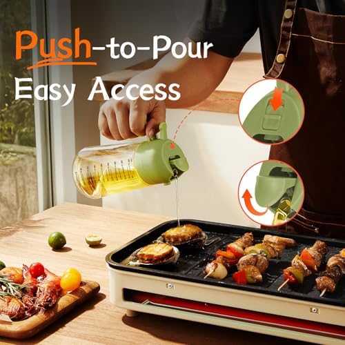 TrendPlain 16oz/470ml Glass Olive Oil Sprayer for Cooking – 2 in 1 Olive Oil Dispenser Bottle for Kitchen Gadgets and Air Fryer Accessories, Salad, BBQ - Green