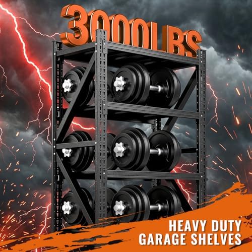 3000LBS Garage Shelving, 48" W Heavy Duty Metal Adjustable 4 Tier Storage for Warehouse, Basement, Shop and Office, Commercial-Grade Steel Organizer, 48" W x 24" D x 69" H