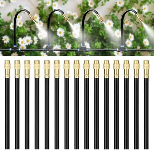 Brass Misting Nozzles for 5/16 Inch Drip Irrigation Tubing, 360° Adjustable Rotating Sprayers for Garden, Greenhouse & Outdoor Cooling, 15 Pack