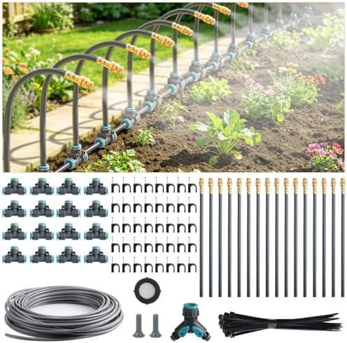 100FT 1/4" Quick-Connect Drip Irrigation System Kit, Automatic Garden Watering System with 16 Pcs Adjustable Spray Nozzles for Garden, Greenhouse, Yard, Lawn