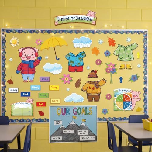 Gilprop 58 Pcs Dress for Weather Bulletin Board Set for Classroom, Piggy