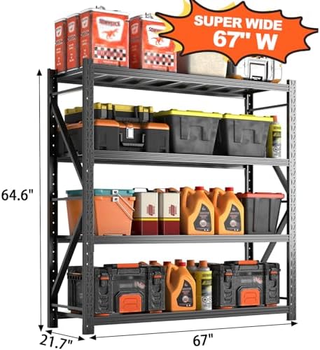 Metal Garage Shelving Unit, Heavy Duty Adjustable Industrial Storage Shelves, Steel Storage Rack for Garage, Warehouse, Basement, Black, 64.6" H x 67" W x 21.7" D, 5 Pack