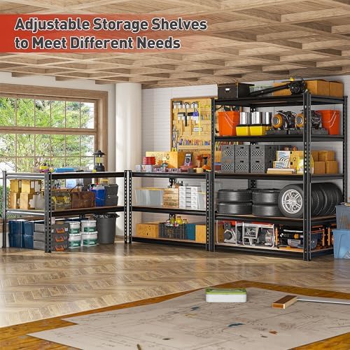 REIBII 3 Pack Garage Shelving,5 Tier Heavy Duty Metal Racks for Warehouse