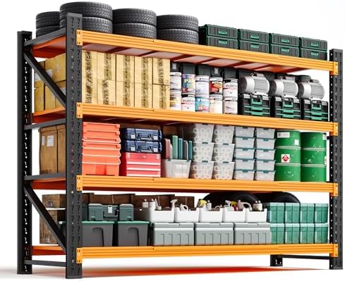 Letaya 4000LBS Heavy Duty Storage Shelves,60" W Metal Garage Shelving Units,4 Tier Large Tall Industrial Shelving,Adjustable Utility Rack Shelf for Warehouse,Basement (Orange, 60" W x 24" D x 70" H)