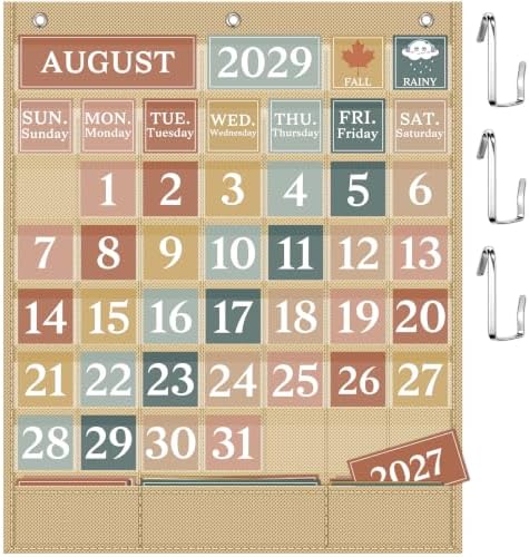 Boho Calendar Pocket Chart Set for Classroom, 118 Cards