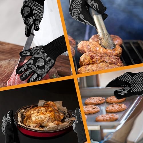 BBQ Gloves 1472F Heat Resistant Non-Slip Silicone 13.5in (Grey)