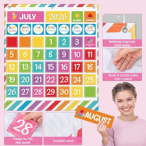 Sinload Classroom Calendar Pocket Chart White, Multicolor