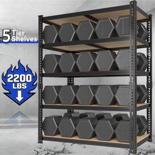 78'' H Garage Storage Shelves, Shelving Units and Storage, Heavy Duty Garage Shelving, Metal Shelves for Basement, Warehouse, Pantry, Kitchen, 78''H x 40''W x 16''D, 2200 LBS