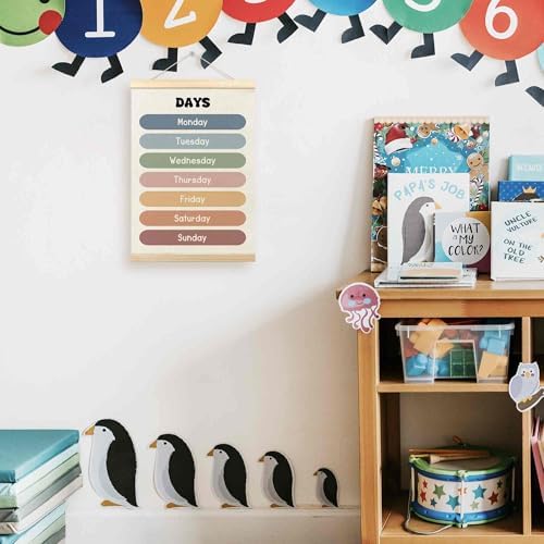 TLESKE Boho Classroom Days of the Week Poster Hanger Frame, Homeschool Hanging Wall Art Decor for Toddlers Kids Room Nursery Playroom, Preschool Prek Learning Educational Poster Print Banner, 12x16