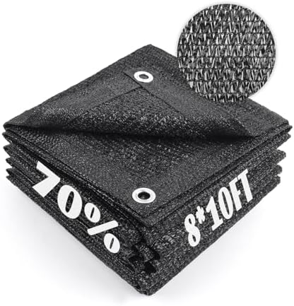 Cool Area Sun Shade Cloth with Grommets for Garden, 70% 8x10ft, Black