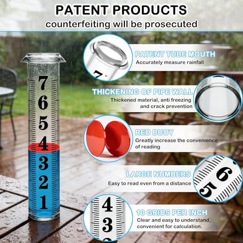 Rain Gauge Replacement Tube,Accurate 7 inch Capacity Rain Gauge Tube,Upgraded Rain Gauge Outdoors Best Rated ,Plastic Rain Meter Tube For Yard,1 Rainfall Measure Thickened Tube with 1 Clean Brush