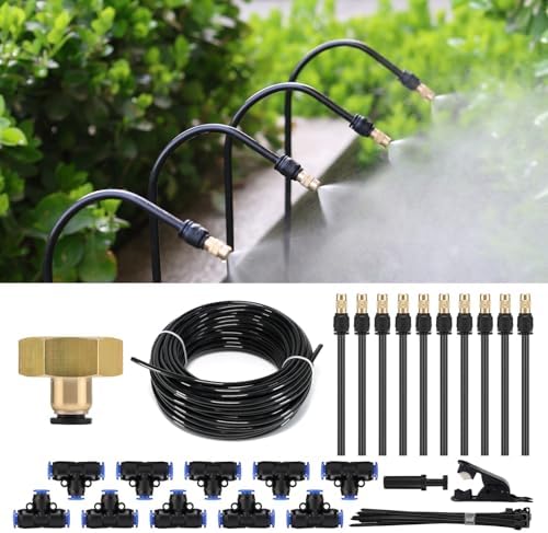 30FT Drip Irrigation System, Complete Garden Watering Kit with Rust-Proof Copper Nozzles - UV Stabilized Flexible Hose for Lawn, Greenhouse, Patio Plants
