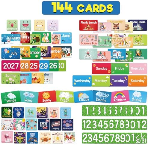 Classroom Calendar Pocket Chart for Elementary with 144 Bright Card
