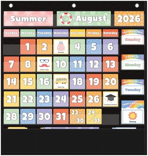 All-in-One Calendar Weather Pocket Chart - Interactive Preschool Learning Board for Morning Meeting Circle Time, with Seasons Months Days Weather Cards (Homeschool/Daycare)