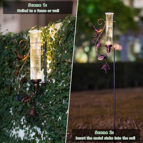 Solar Rain Gauge Outdoor, 7 Inch Tube Hummingbird Rain Gauges
