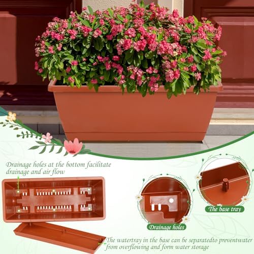 12Pcs 17Inches Rectangle Planter Box with Drainage Holes and Trays