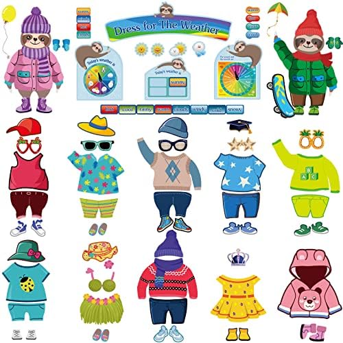 Spakon 103 Pieces Weather Chart Bulletin Board Set for Classroom Dress Weather Chart for Preschool Decoration Seasonal Bulletin Board Cutout Set for 100th Day of School Wall Decor (Cute Style)