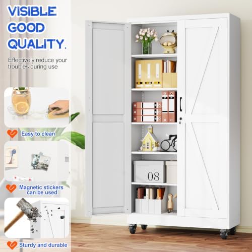 GAIOUS 73.6" Tall Metal Storage Cabinet with Lock and Wheels, File Cabinet