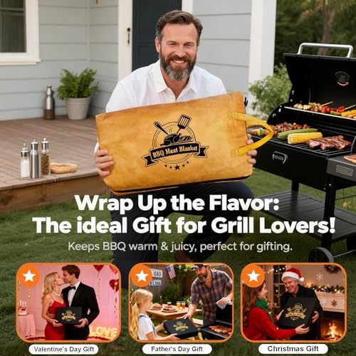 BBQ Blanket for Resting Meat Smoker Accessories for Moisture Retention & Tender BBQ Grilling, 21in Insulated Bag Meat Blanket for Brisket/Turkey, Anniversary Birthday Gifts for Men Dad Husband