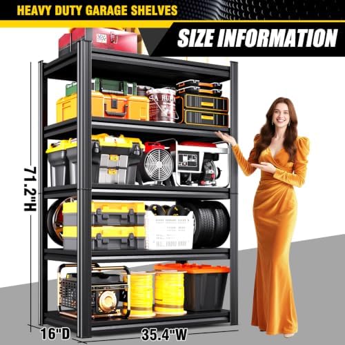 Set of 6 Heavy Duty Garage Shelving Unit, 71.2" H x 35.4" W x 16" D, 5-Tier Adjustable Storage Shelves for Garage Storage, Standing Shelf Unit & Shelves Organizer for Home, Warehouse, Workshop