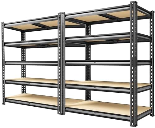 60.1" H Garage Storage Shelves 1990LBS Storage Shelves, 5 Tier Adjustable Metal Shelving, Garage Shelving for Storage, Basement, Warehouse, Pantry, Kitchen, 27.5" W x 11.9" D x 60.1" H, Black, 2 Pack