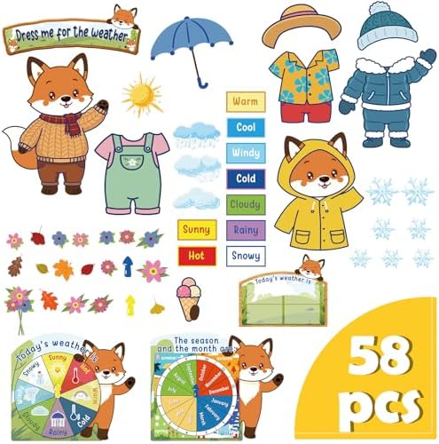 Gilprop 58 Pcs Dress for Weather Bulletin Board Set for Classroom, Fox