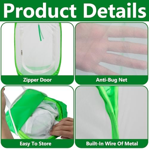 16" x 16" x 24" Pop Up Garden Mesh Plant Cover, Plant Protectors Mesh Plant Enclosure, Garden Net Cage Pest Protection Guard Tent with Storage Bag for Protect Plant Vegetable Fruit from Birds Insects