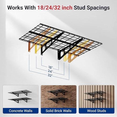 FLEXIMOUNTS 4-Pack 2x4ft Wall Shelf Garage Storage Rack Wall Mounted, Black