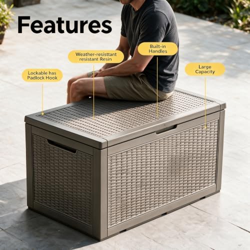 120 Gallon Deck Box,Lockable Outdoor Storage Box Gas Lift,Waterproof Grey