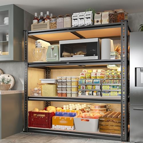 REIBII 2000LBS Storage Shelves,4-Tier Adjustable Garage Shelving for Pantry (Pack of 2)