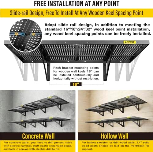 Aecxm 4-Pack 2x3ft Adjustable Garage Wall Shelving 1120lbs Load Capacity Heavy Duty Wall Mounted Storage Shelf Metal Floating Shelves for Garage(Black)