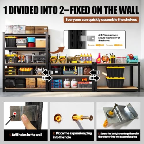 71.2''H Storage Shelves, Garage Shelving,Adjustable Heavy Duty Shelving Unit,5T Tall Garage Shelves，Wood Metal Standing Shelf Units,Utility Rack for Kitchen 3Pack