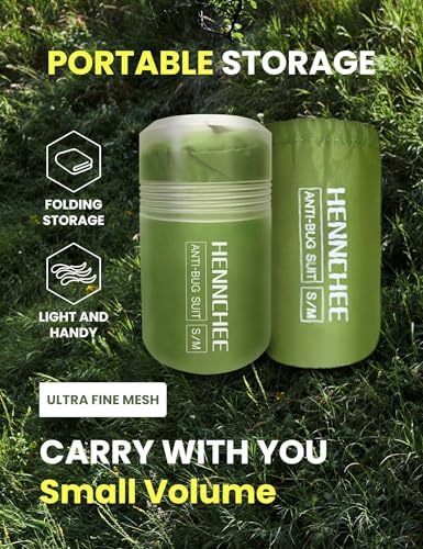 HENNCHEE Mosquito Suits for Adult, Mesh Net Bug Hooded Jacket Pant, Outdoor Full Body Protection Mosquito Proof Clothing